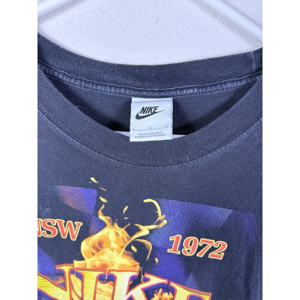 Vintage Nike NSW 1972 Flame Graphic T-Shirt Black‎ Size L Double Sided